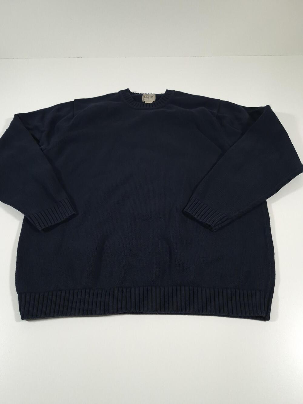 L.L. Bean Sweater Mens XLT Blue 100% Cotton Crewneck Knit Pullover Tall